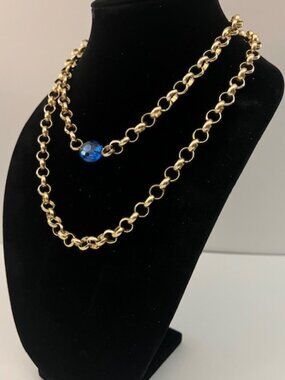 Katia Designs Crystal Layering Chain Necklace Gold Blue Stone. New, Never Worn